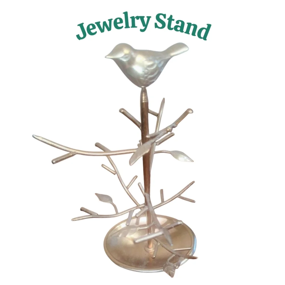 Gold Tone Jewelry Tree with Bird and Branch Design